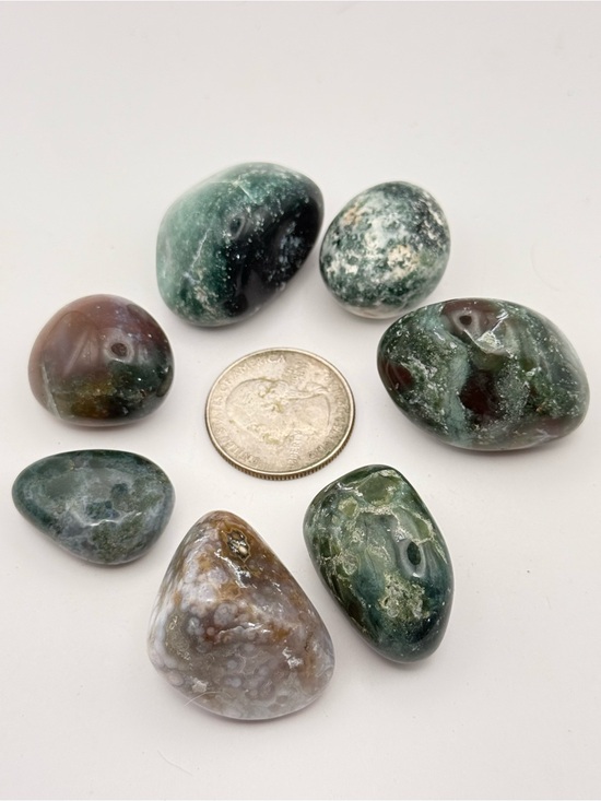 Other - Polished Ocean Jasper Tumbled Stones - Green & Brown Mix (7pcs)